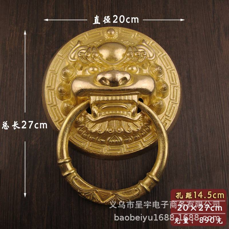 新中式铜兽头门环狮子头大门纯拉手门虎头麒麟头把手木门仿古拉环