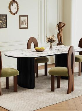 中风岩板餐桌椅组合轻法古式吃饭子黑色用设计师款OCR桌椭圆形家