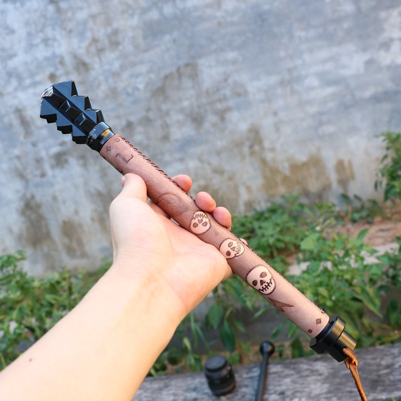 EDC随身战锤重型六页钉头锤十字军破甲狼牙棒骨朵45号钢制炫酷玩