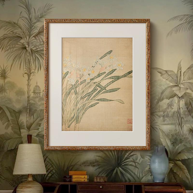 法式中国风覆古客厅装饰画 画新中式玄关柜饭厅卧室挂画 画古典花