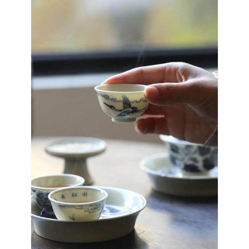 手绘釉下彩古色古香青花瓷茶杯陶瓷茶杯古代大师杯单杯景德镇
