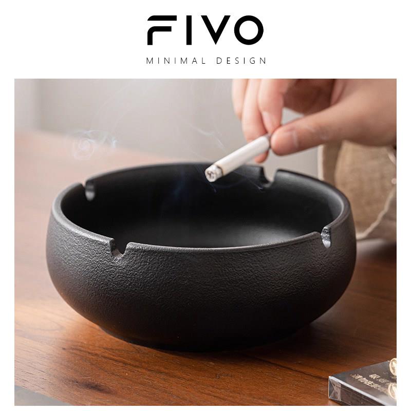 FIVO粗陶大禅黑装饰烟灰缸家用轻奢高级感防风灰缸办公室桌面烟盅