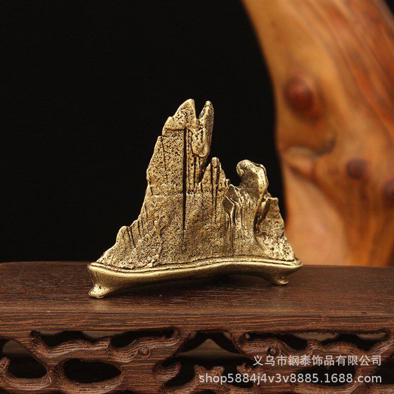 古玩铜器实心山型摆件老铜山峰笔架家居书房办公桌面茶宠装饰用品