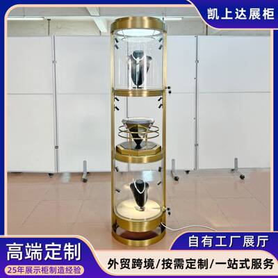 商场高端定制珠宝展示柜陈列柜不锈钢圆柱形立式高柜首饰玻璃展柜