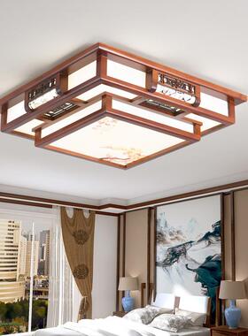 新中式吸木顶灯长方形简约现代客厅中国风实IVG仿典卧室灯具灯5古