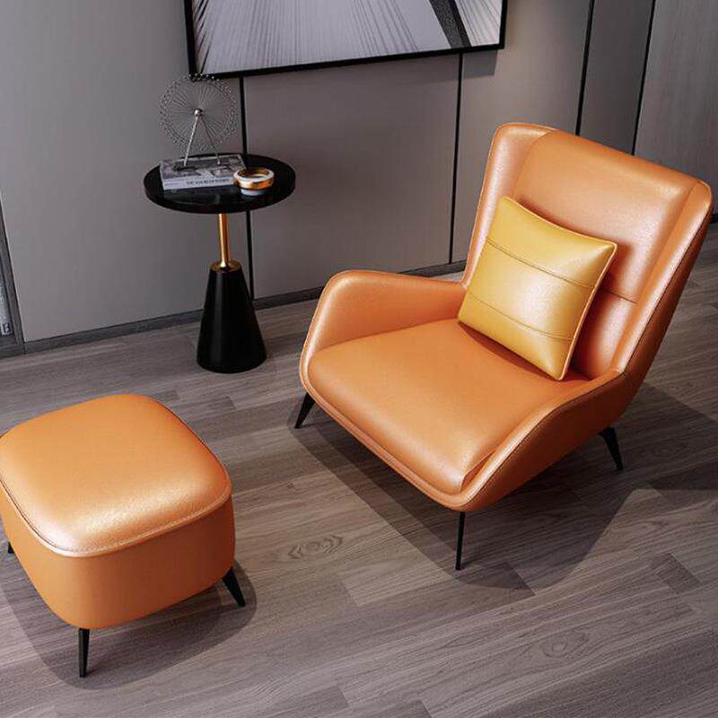 意式极简单沙发带脚踏皮艺沙LLG发椅别人墅客沙厅酒客房懒人发店