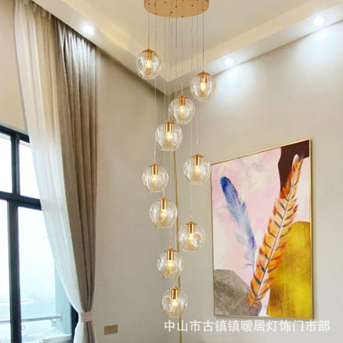 现代简约楼梯吊灯长吊灯别墅复式楼梯灯公寓旋转中空楼梯间网红灯