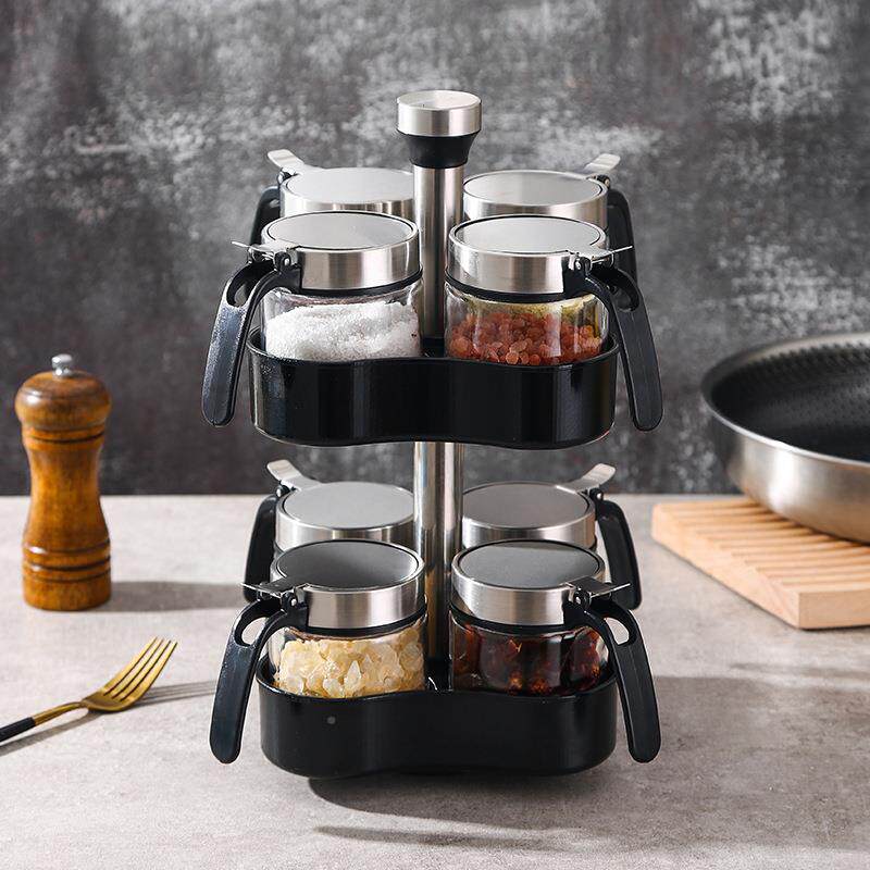 旋转式玻味璃不锈钢盖调瓶F967H65M厨罐调料盒鸡精用盐罐家套装房