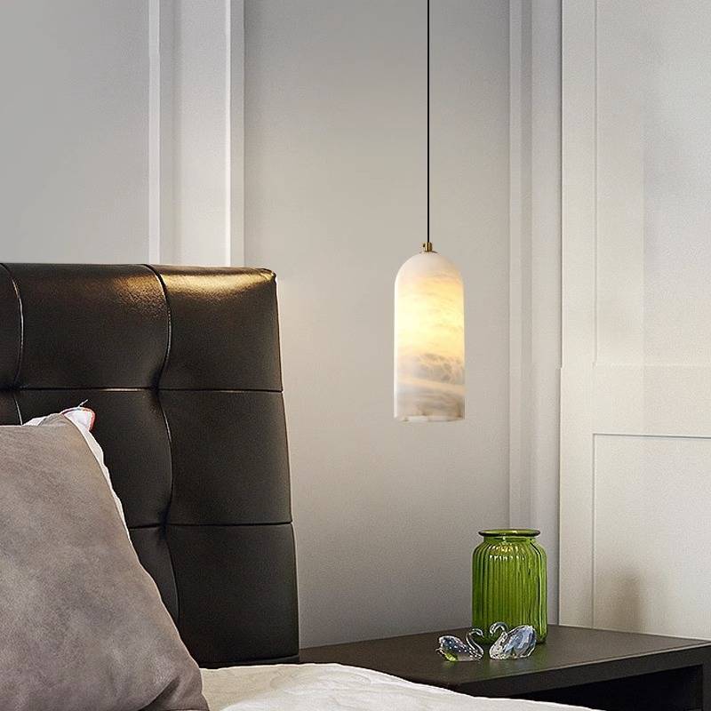 简约全铜轻奢新中式高档酒店卧室床头吧台西班牙进口云石单头吊灯