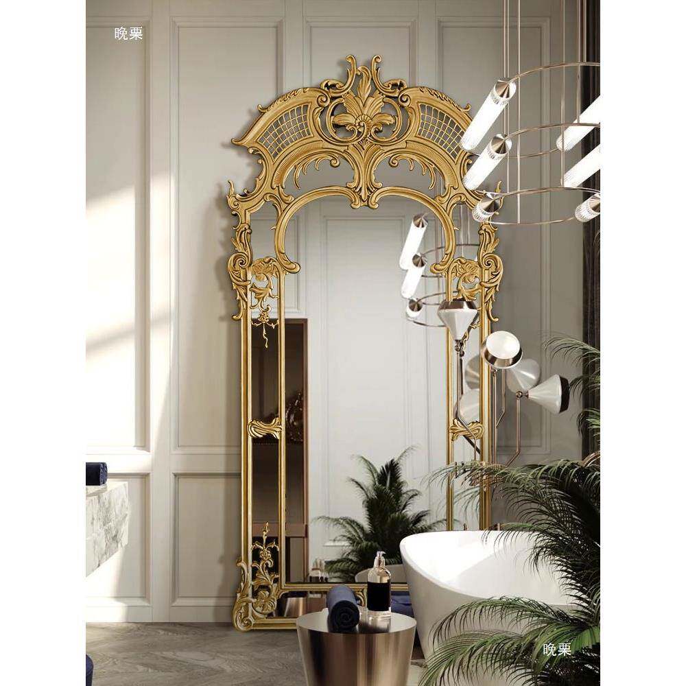 法镜式tj#lznj#雕花全身别墅复古靠落地镜欧式壁墙炉装饰衣镜壁挂