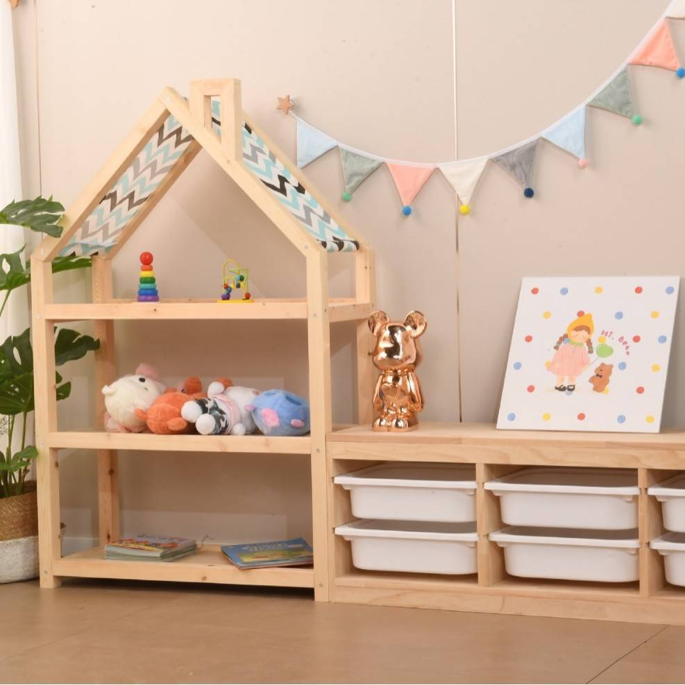 玩具收纳架宝宝书柜蒙氏儿童房烟囱置物架实木家用落地组合收纳柜