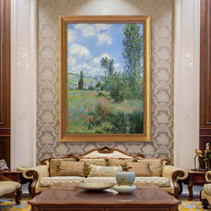 莫奈油画世界名画《嘉杜巡礼》欧式UIC印象风景亚田饰装画园绿色