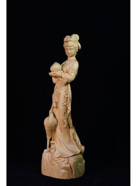 麻姑摆献寿寿桃木雕艺品叶黄杨木工雕木雕件小木mgxs002雕人物摆