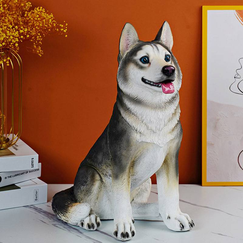 哈士奇摆件落地仿真狗模型客厅可爱树脂家居大型办公室装饰二哈