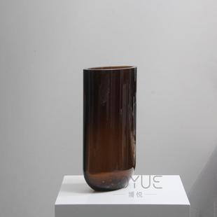 简约扁口棕现璃琉花瓶XY77096样板间民宿书房台面色现代简约家居