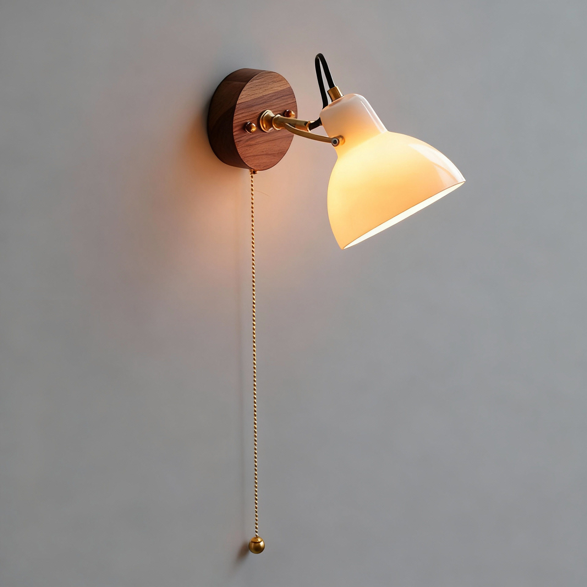 日式小众全铜带拉线开关白玉玻璃设计感个性复古阳台卧室床头壁灯