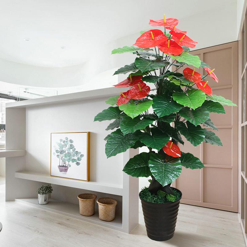 仿JLW真红掌植花物内大型盆栽客厅假高花室造景绿植仿真落地摆件