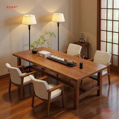 茶桌腿办合公室KEV接待泡大茶桌子家用实木新中式阳台茶桌椅组板