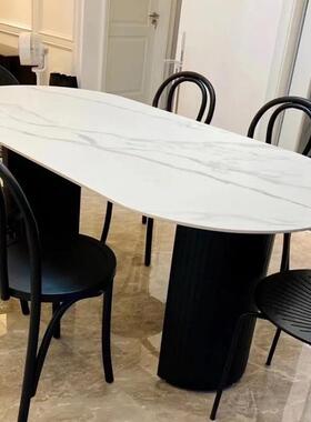 fL款E现代简约黑色椭圆形饭桌家餐用小户型厅轻奢网红奶MUE油风岩