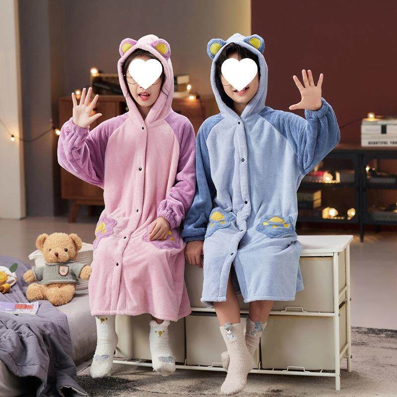 儿F969HHTT童浴袍袍男童吸水帽女童连睡中大童冬带季加厚可穿式斗