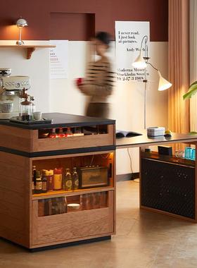 实木台岛台餐桌一家用可体伸岩50992缩日式樱桃木小户型餐边吧柜