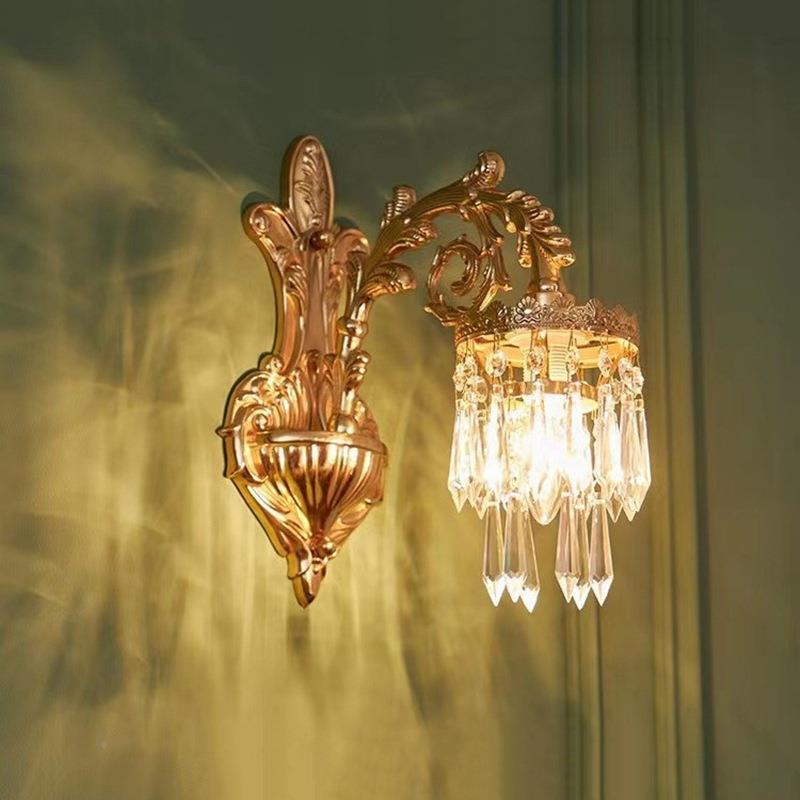 梯法式全铜壁灯水晶卧室墅床头楼墙灯厂别家直欧式供奢WL-057华客