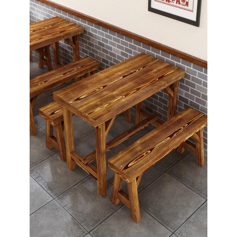 厂家直销厂0001餐方形小吃店工快餐饮饭店碳化桌椅组合长桌子实木