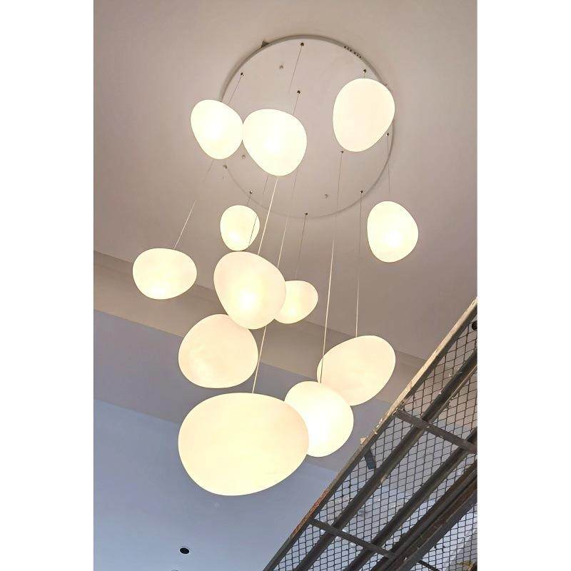 复式楼梯大吊灯客厅墅挑高楼别长吊o灯lft简约奶油风创ZQN意鹅卵