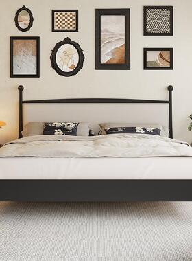 法式复古色实木床中古极简小户型主卧室1.8米床黑1.F775J869双5m