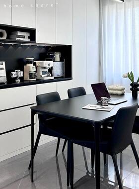 桌椅新CRH饭款小户型意式极简餐桌椅太空铝岩板餐桌桌黑白色餐餐