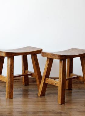 实新实木矮凳时尚方条凳纯木马鞍凳老榆木款F7STS8JS餐凳简约子元