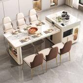 岩板台餐桌一岛体现磁代简约家厨房多功DSI能带电炉冰箱可用伸缩