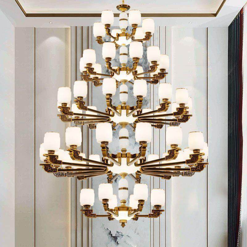 2025新款楼新中式复灯式吊DLH灯客厅灯挑高跃层空装修奢中华具