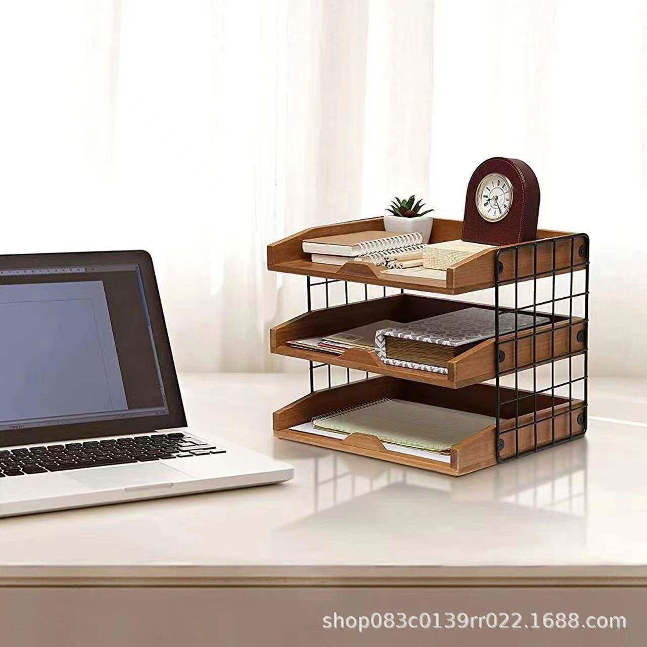 铁面木结文件0115合收纳架储物桌资分料类整理书桌多层合同