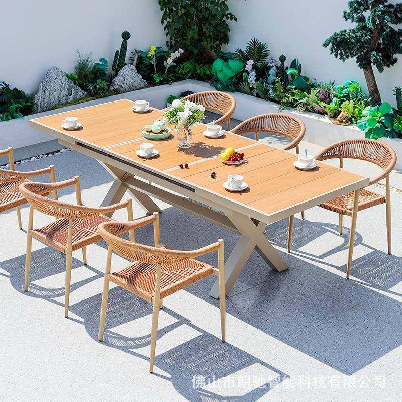 户外拉绳桌椅现花代ZQU轻庭奢铝撕材院桌椅户外园防滑抗裂金属桌