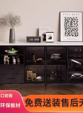 款实木餐边柜酒柜靠墙客厅一体收纳碗柜家用厨物RLQ储房黑新色诧