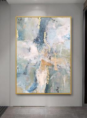 手绘油画抽OIT象蓝色厅玄关装箔饰画现代轻金奢入户走廊客过道挂