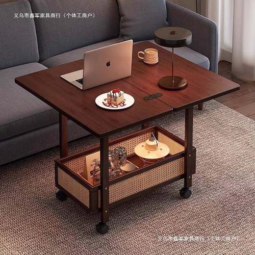 可移动边厅几客沙床发边柜折叠茶几小桌子实70344木中古小推车置