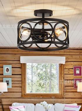 a卧mazon铁艺复古式农舍圆枝UJM形客厅室美工业风吸顶形吊灯