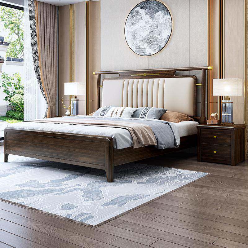 新中乌金木实小木床现式代双人1.8m主卧软包高箱SY-A24#户型储物