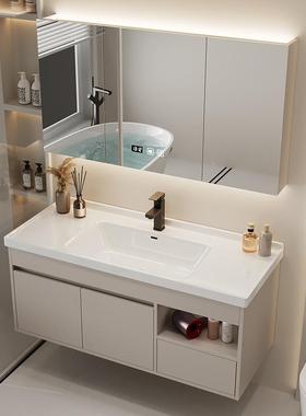 奶油盆风浴室现柜陶瓷一体卫生间洗漱台代轻洗奢洗脸池手QZX池组