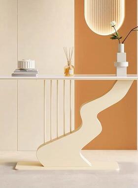 奶油风13780轻奢岩板玄关桌创意玄关台店别墅户走廊酒条端案入艺