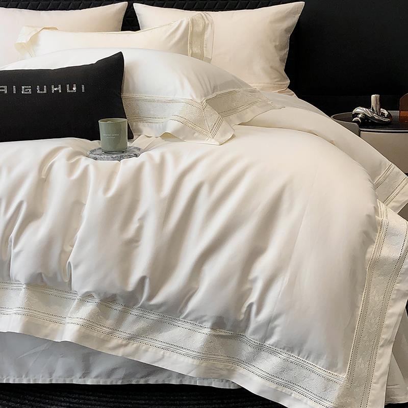 高端轻简奢10S长棉四TGH98件0套全棉贡绒缎刺绣极纯色裸睡亲肤被