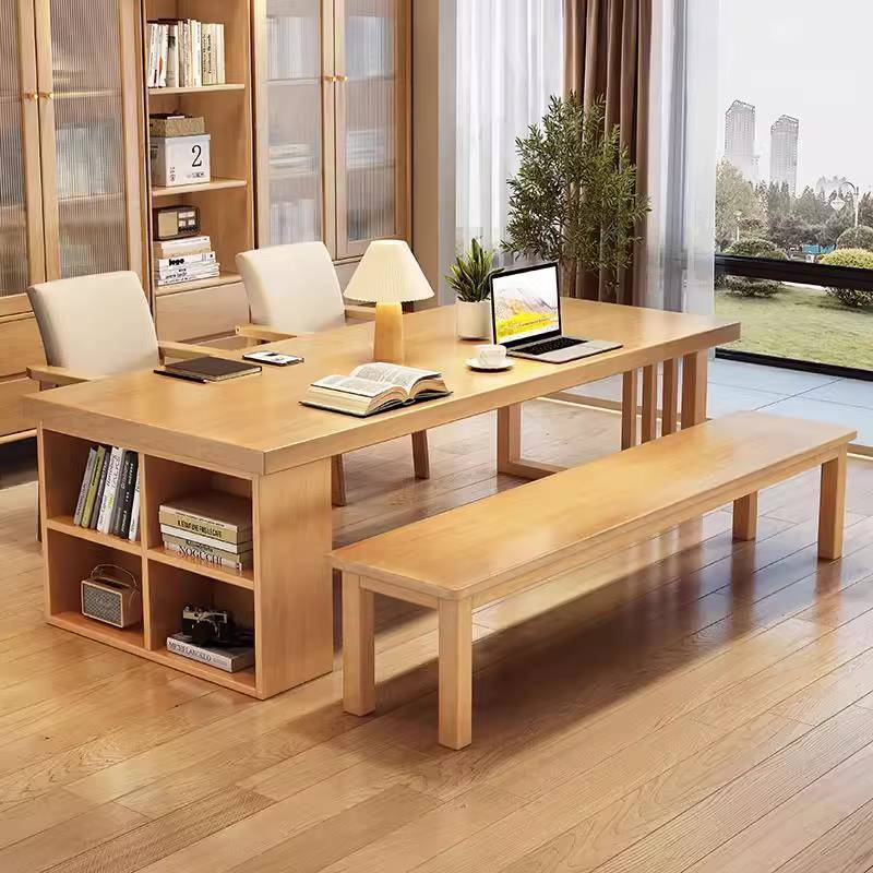 my实木橡木工客厅大长书桌家用餐桌一体阅读台客厅作化大板桌无品