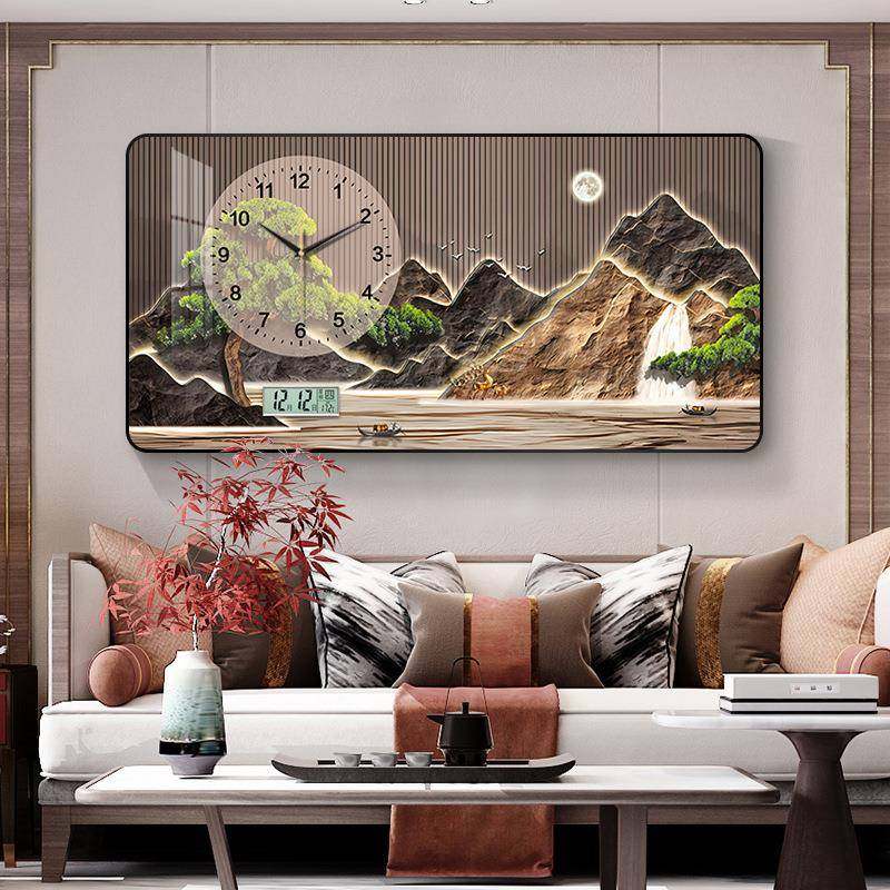 万年历厅电子表挂钟迎客钟约松客简中式BLG餐厅装饰画日期温度静