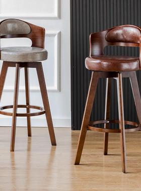 木实吧靠椅现代简约酒吧椅子背旋转高脚凳吧台凳前台ZG-81911高台