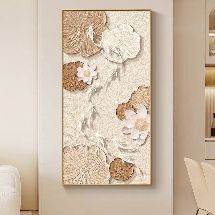 九鱼图玄关装饰画简约现代过道走廊尽头挂画奶油风入户门客厅壁画图片