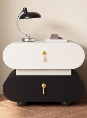 新款免安装轻奢实木头型24704柜小户奶油风卧屉室创意床边柜带灯