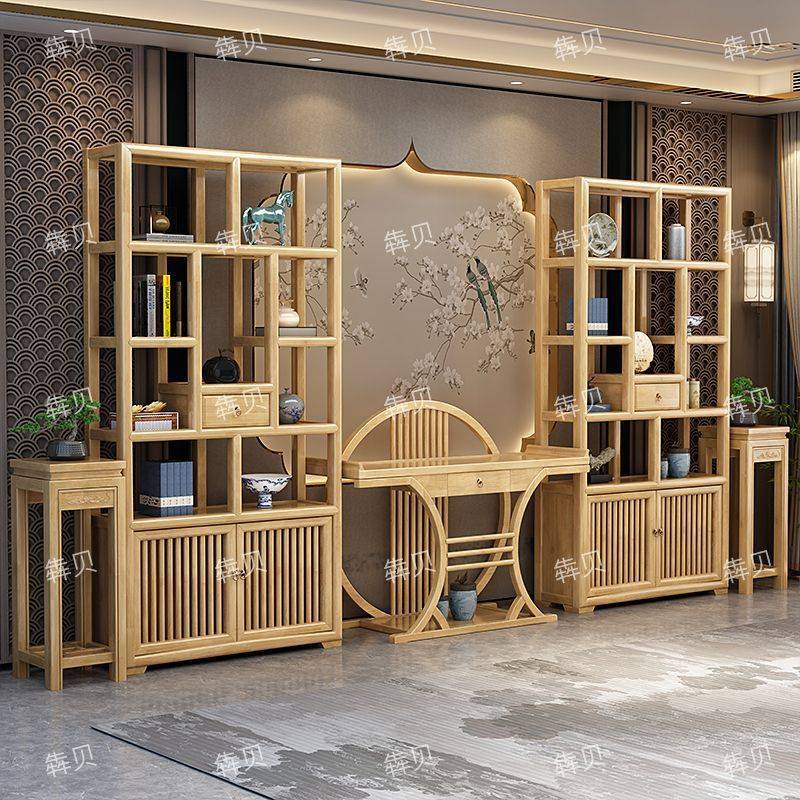 ShJ博古架实木多宝阁新中式办公室茶室展示陈列柜高挡客厅隔断置
