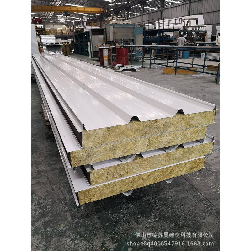 广09042东厂家十公分厚屋彩钢面瓦楞板屋瓦复合面彩钢岩棉夹芯板